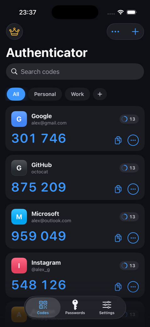 Moat — live two-factor codes on iPhone